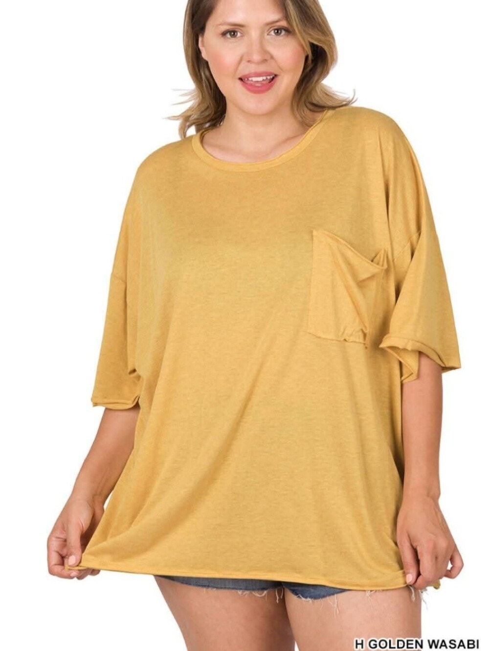 New Zenana Heathered Golden Wasabi Oversized Tri Blend Boyfriend Tee